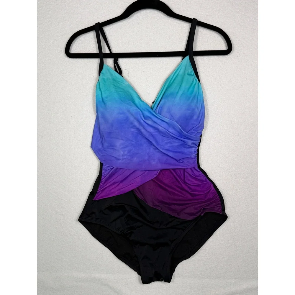 Embrace Your Curves‎ One Piece Swimsuit Womens Medium Blue Purple Ombre Ruched